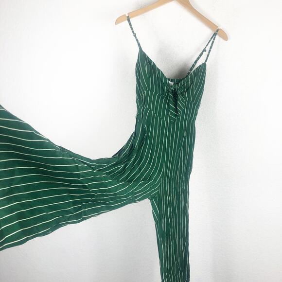Faithfull The Brand Presley Jumpsuit Size Small Green Striped Tie-Front Wide-Leg - Picture 11 of 13